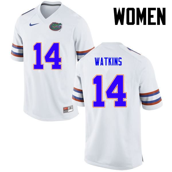 Women's NCAA Florida Gators Jaylen Watkins #14 Stitched Authentic Nike White College Football Jersey MTB6565MO